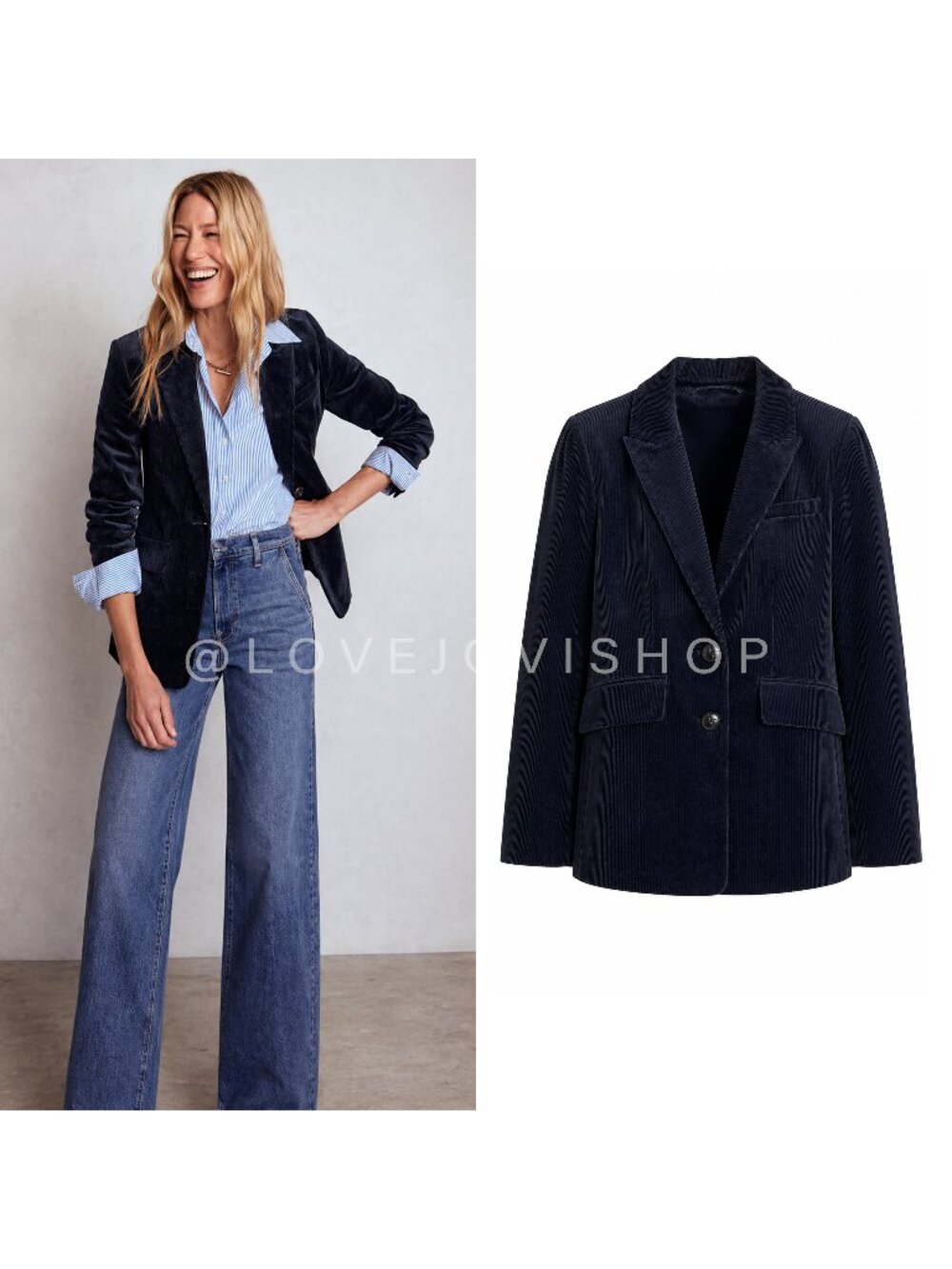 Academia | Vintage Corduroy Blazer | Navy w Leather Woven Buttons | NWT | 10-12